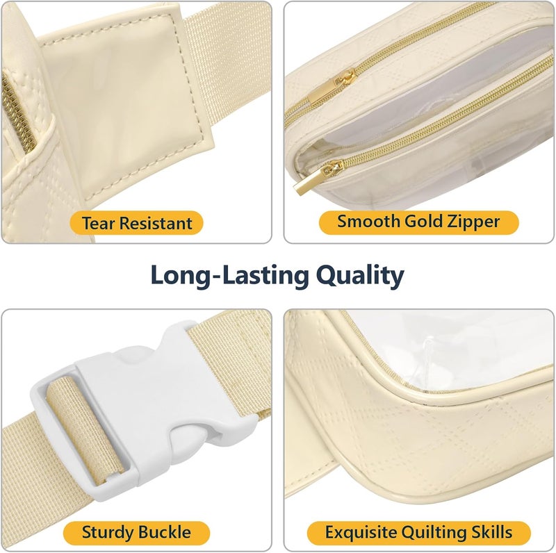 Packism Clear Fanny Pack for Women - Plus Size Wiast Range 35" - 51" Clear Belt Bag Stadium Approved PVC & Quilted Cotton Transparent Waist Bag for Sports & Concerts, Beige Yellow - Image 5